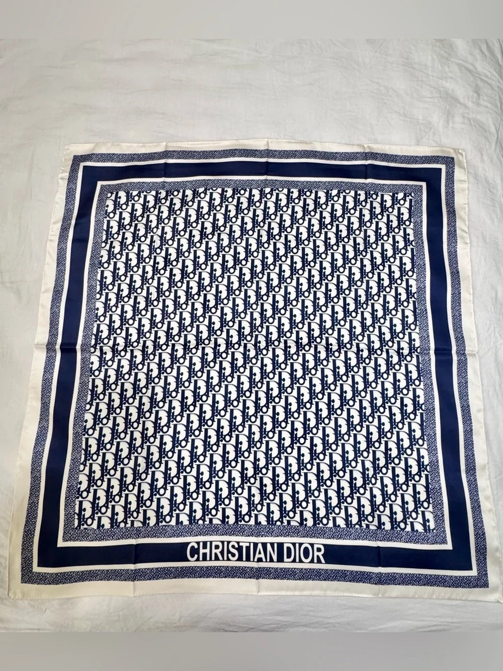 Dior Oblique Vintage Navy Blue Silk Square Scarf